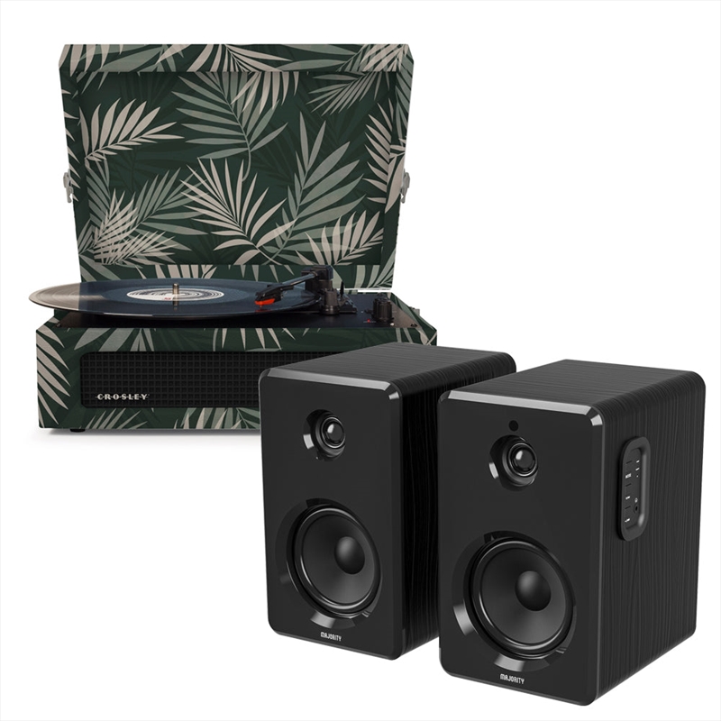 Crosley Voyager Bluetooth Portable Turntable - Botanical + Bundled Majority D40 Bluetooth Speakers - | Hardware Electrical