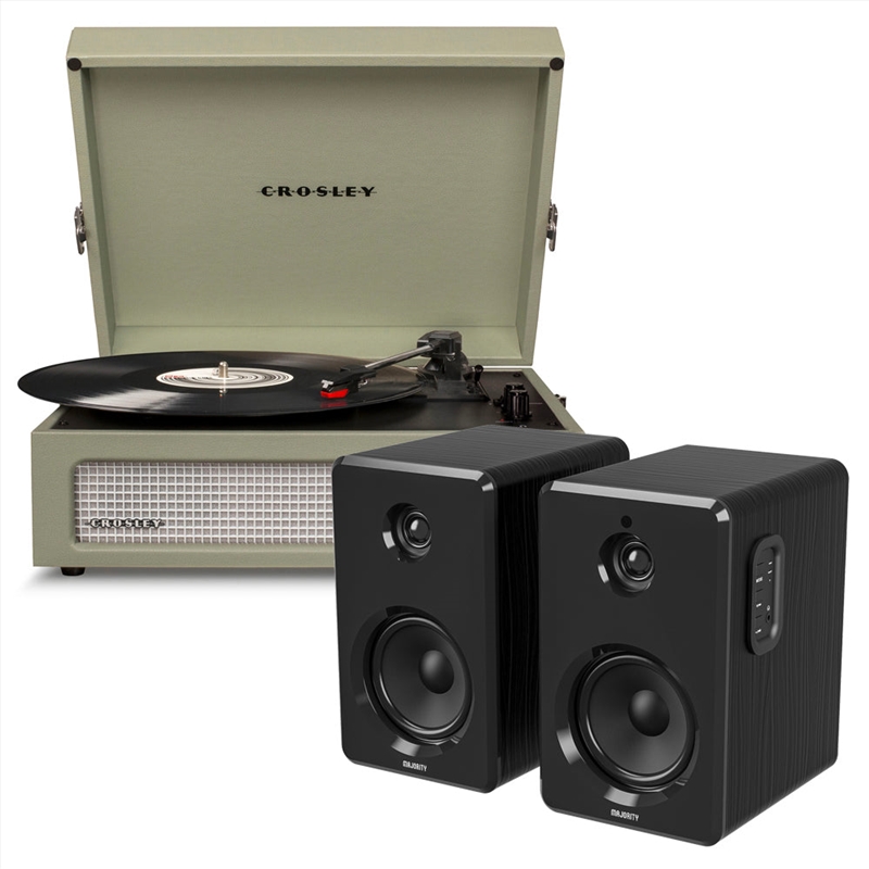 Crosley Voyager Bluetooth Portable Turntable - Sage + Bundled Majority D40 Bluetooth Speakers - Blac/Product Detail/Turntables