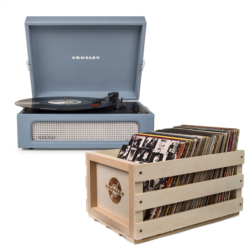 Crosley Voyager Bluetooth Portable Turntable - Washed Blue + Bundled Record Storage Crate/Product Detail/Turntables
