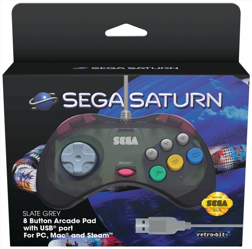 Retro-Bit SEGA USB Saturn 8-Button Arcade Pad - Slate Grey/Product Detail/Consoles & Accessories