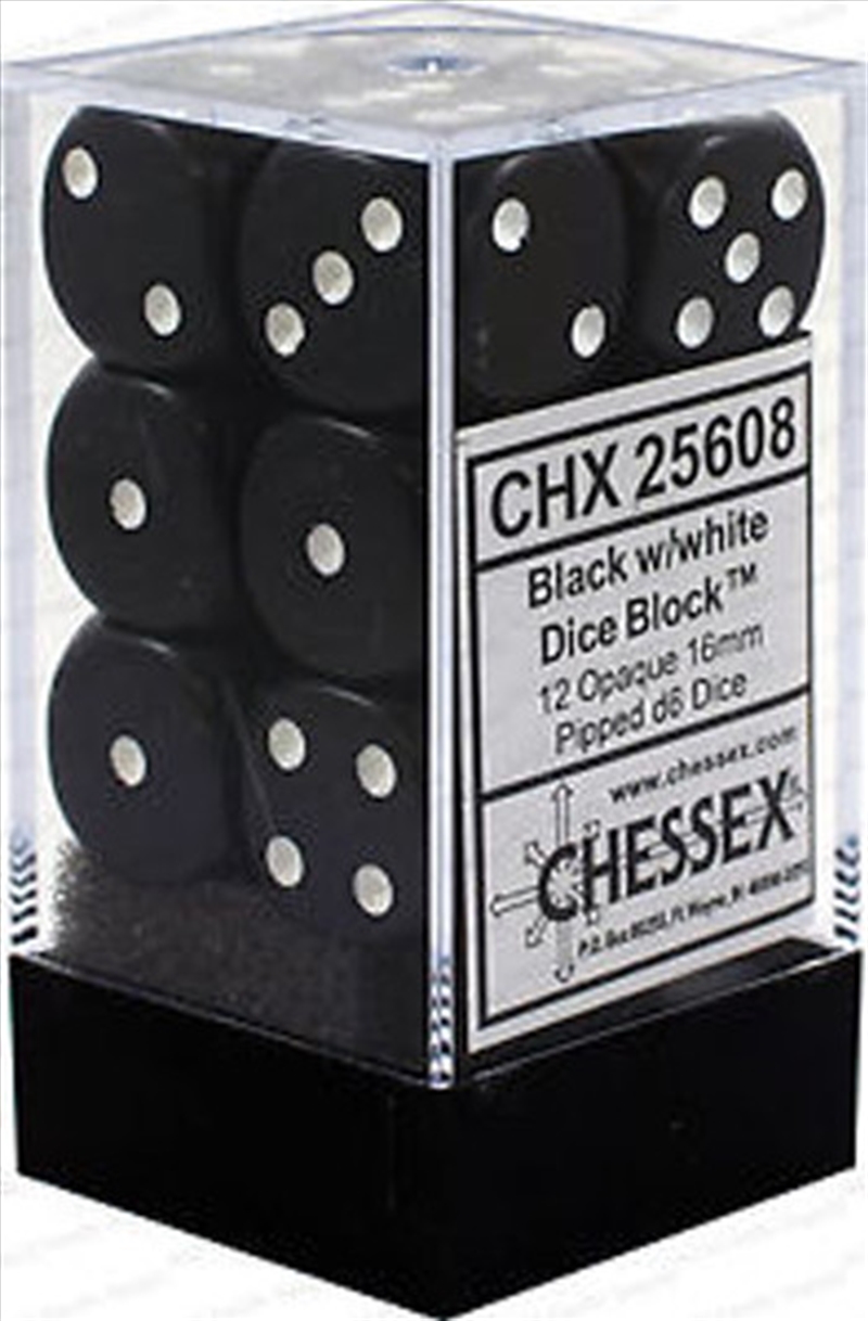 Chessex 16mm D6 Dice Block Opaque Black/White/Product Detail/Games Accessories