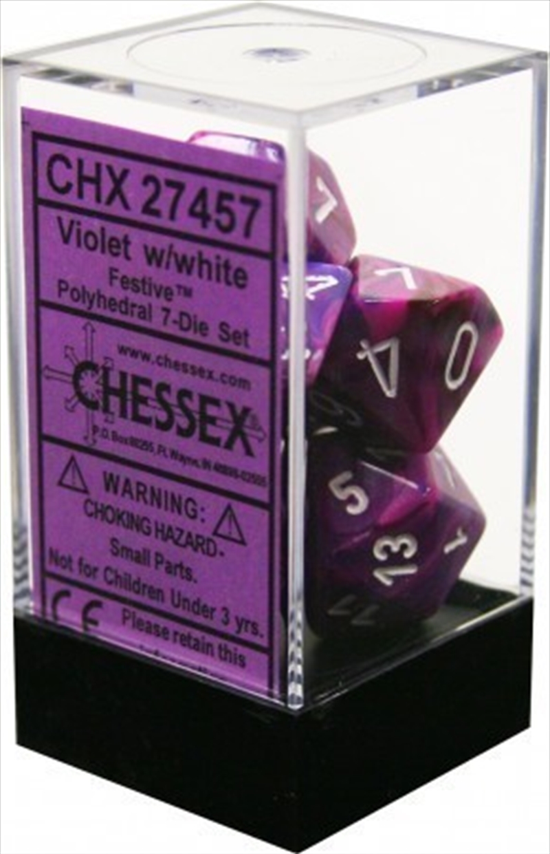 D7-Die Set Dice Festive Polyhedral Violet/White (7 Dice in Display)/Product Detail/Games Accessories