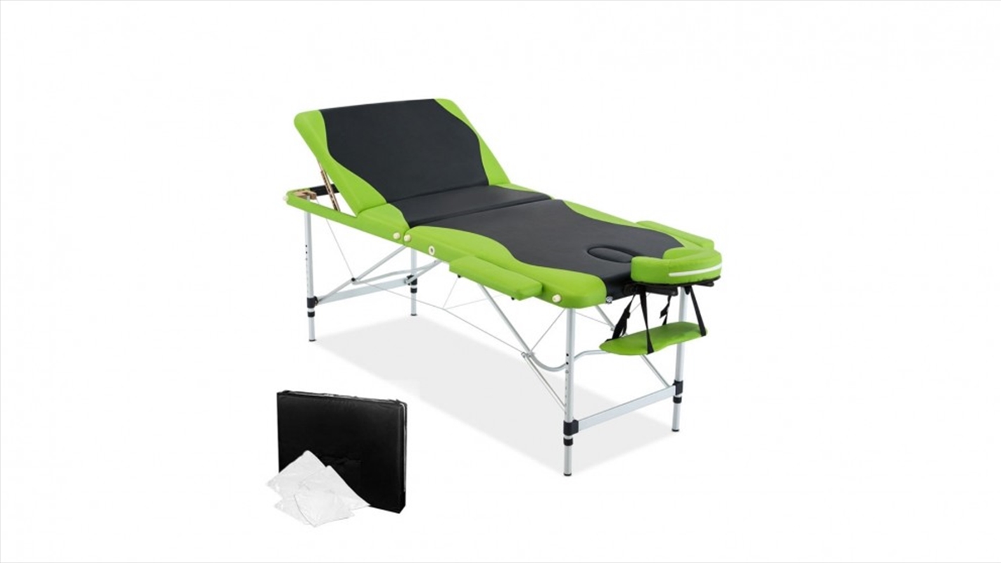 Portable Aluminium 3 Fold Massage Table - Black/Green - 75cm/Product Detail/Therapeutic