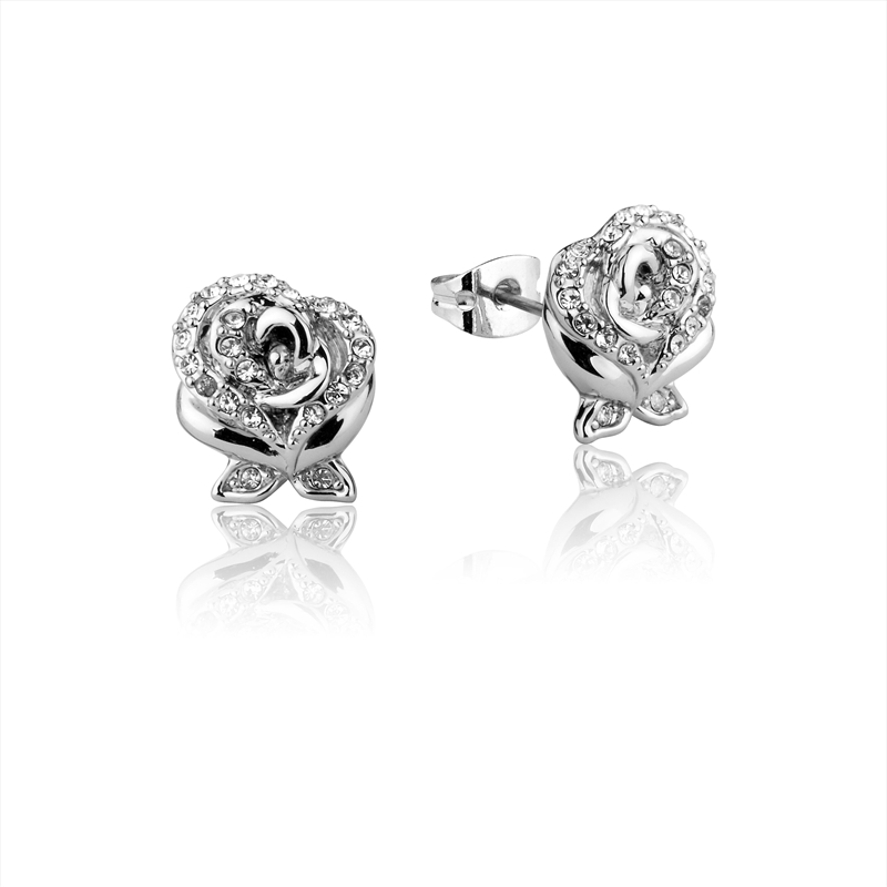 Disney Beauty And The Beast Enchanted Rose Crystal Stud Earrings - Silver/Product Detail/Jewellery