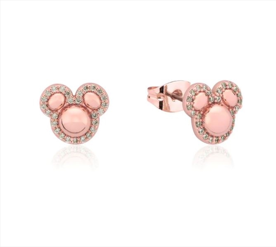Precious Metal Mickey Mouse CZ Halo Stud Earrings - Rose/Product Detail/Jewellery