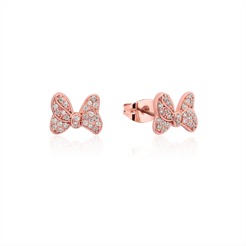 Precious Metal Minnie Mouse Bow CZ Stud Earrings - Rose/Product Detail/Jewellery