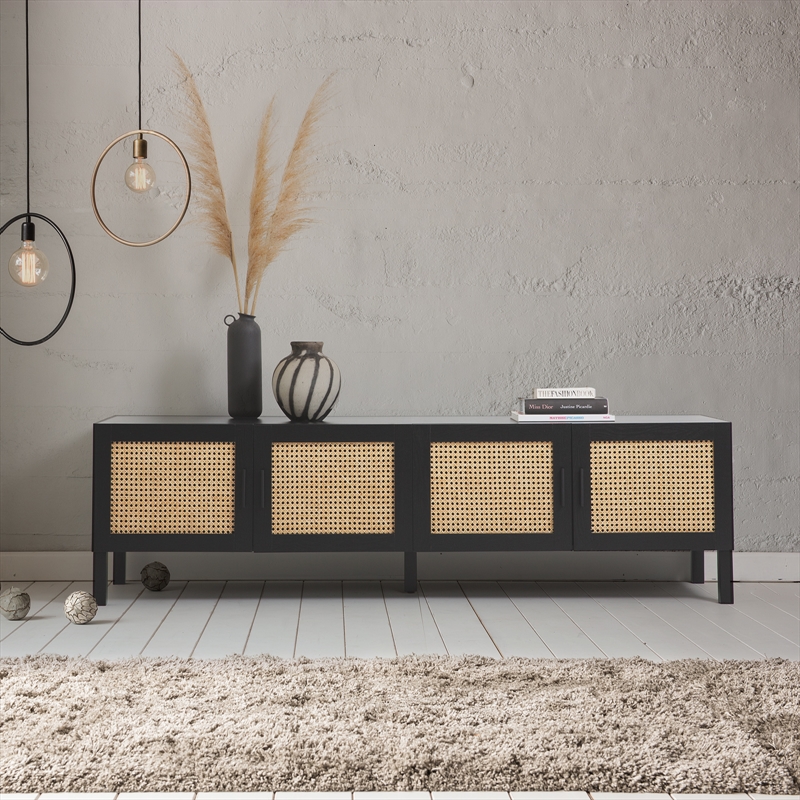 Casa Decor Tulum Rattan Entertainment Unit TV Stand Cabinet Storage Black/Product Detail/Homewares