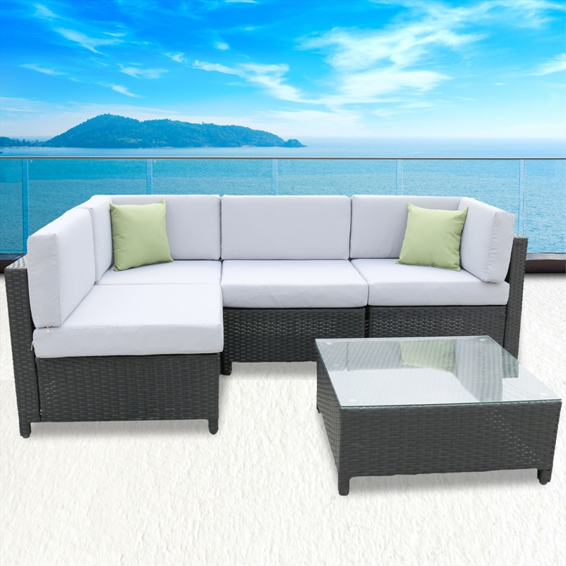 Buy Milano 5 Piece Wicker Rattan Sofa Set Black Grey Outdoor Lounge