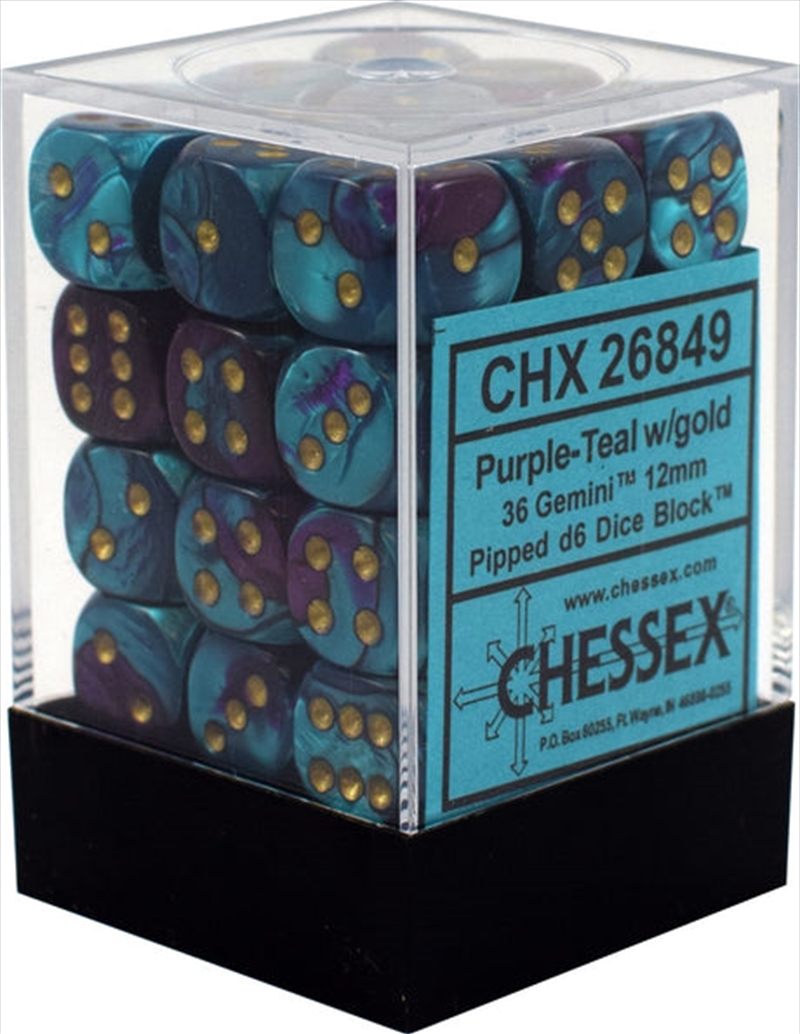 Chessex 12mm D6 Dice Block Gemini Purple-Teal/Gold/Product Detail/Dice Games
