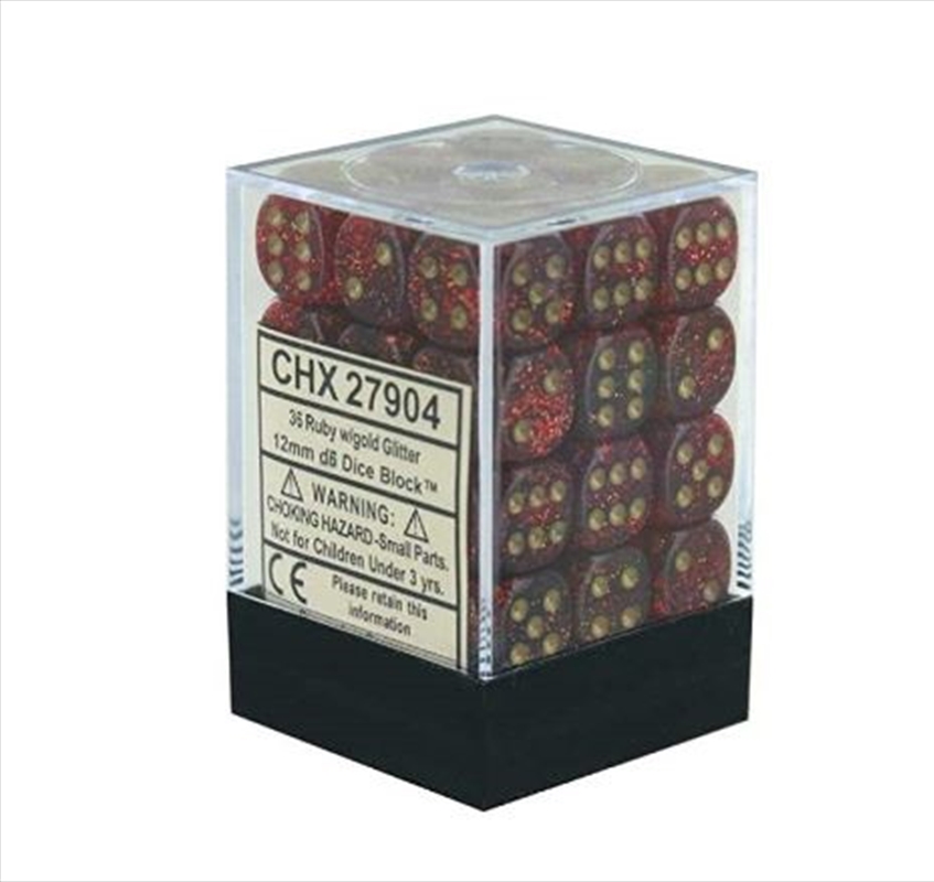 Chessex 12mm D6 Dice Block Glitter Ruby/Gold/Product Detail/Dice Games