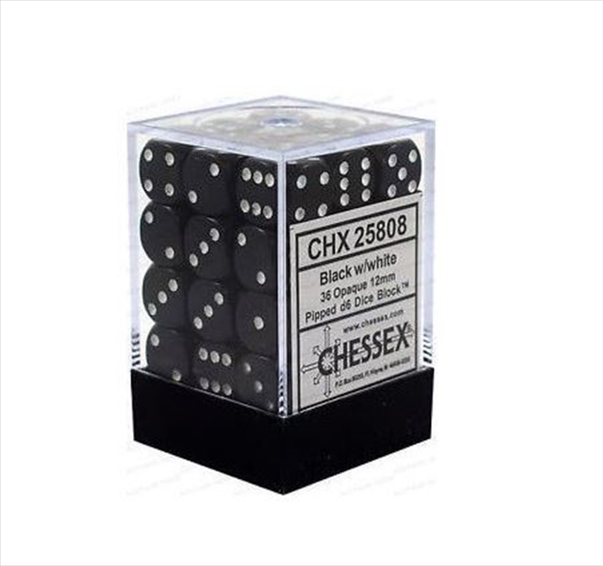 Chessex: CHX 25808 Opaque 12mm d6 Black/White Block (36)/Product Detail/Dice Games