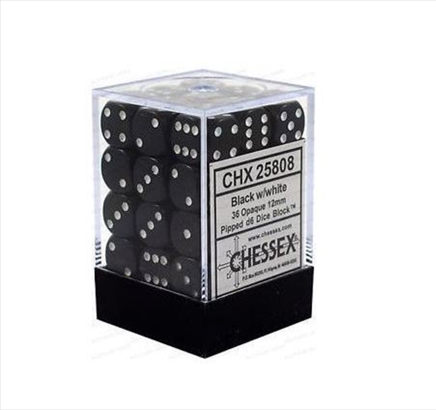 Chessex 12mm D6 Dice Block Opaque Black/White/Product Detail/Dice Games