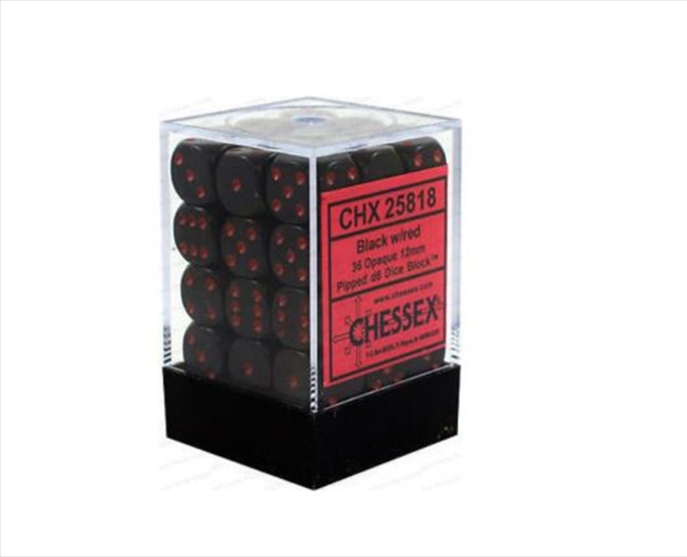 Chessex: CHX 25818 Opaque 12mm d6 Black/red Block (36)/Product Detail/Dice Games