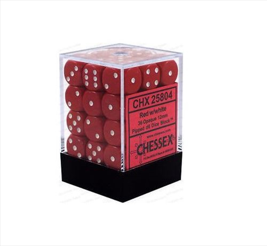 Chessex: CHX 25804 Opaque 12mm d6 Red/White Block (36)/Product Detail/Dice Games