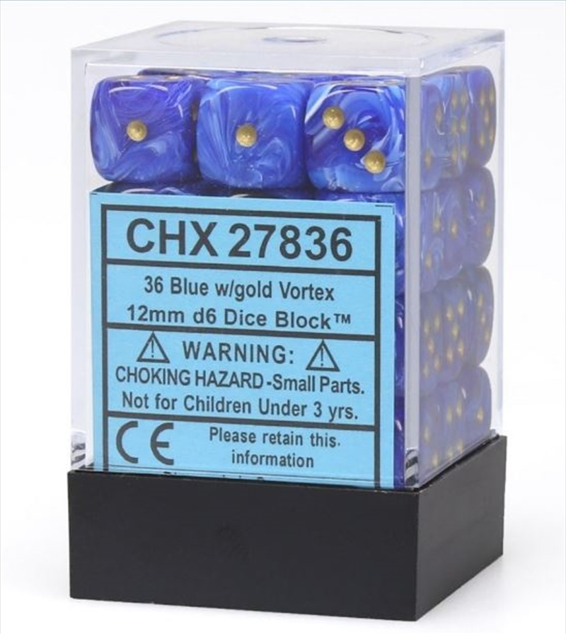 Chessex 12mm D6 Dice Block Vortex Blue/Gold/Product Detail/Dice Games