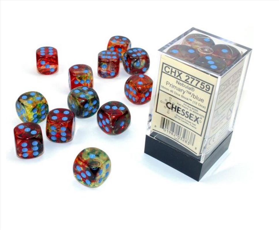 Chessex 16mm D6 Dice Block Nebula Primary/Blue (Luminary Effect)/Product Detail/Dice Games