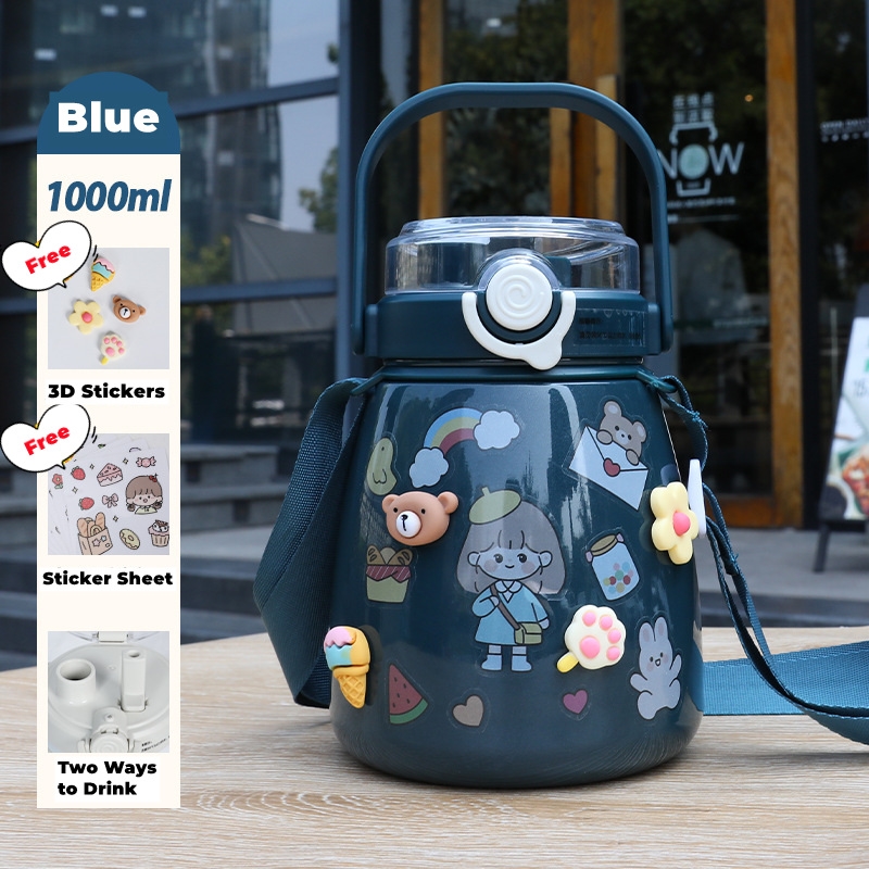 1000ml Large Water Bottle Stainless Steel Straw Water Jug with FREE Sticker Packs (Blue)/Product Detail/Drink Bottles