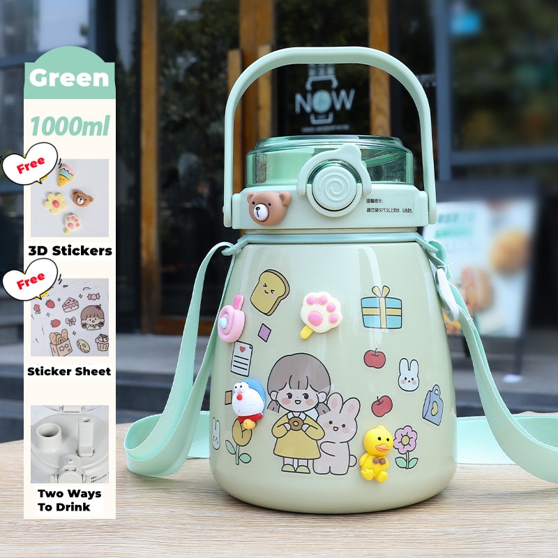 1000ml Large Water Bottle Stainless Steel Straw Water Jug with FREE Sticker Packs (Green)/Product Detail/Drink Bottles