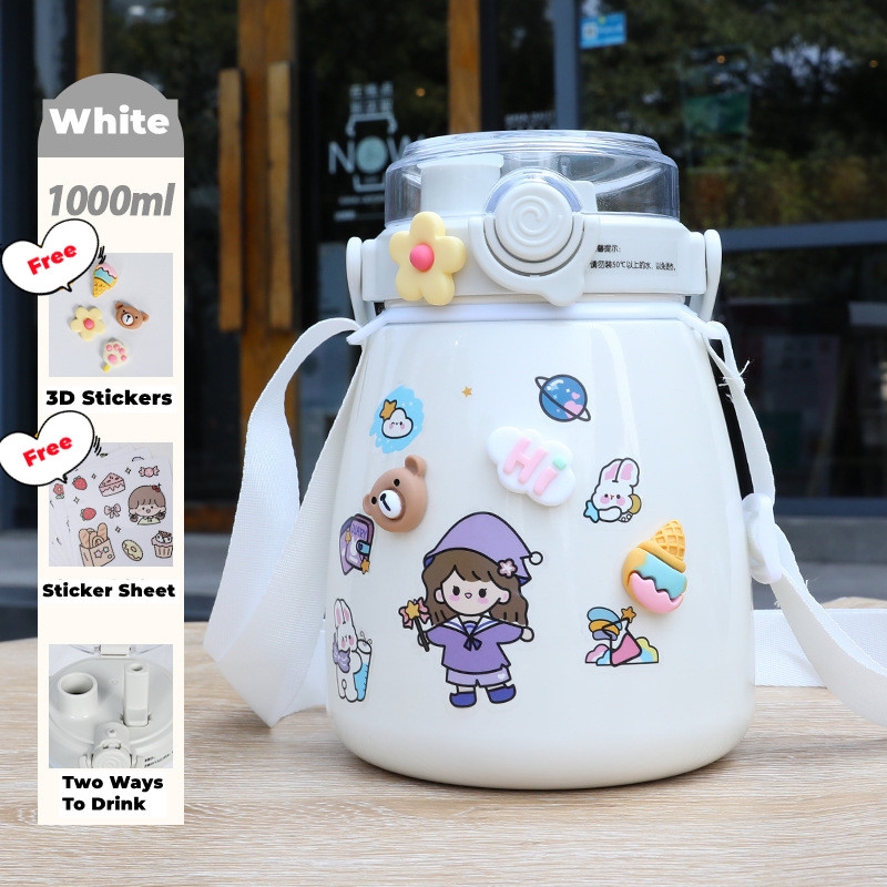 1000ml Large Water Bottle Stainless Steel Straw Water Jug with FREE Sticker Packs (White)/Product Detail/Drink Bottles