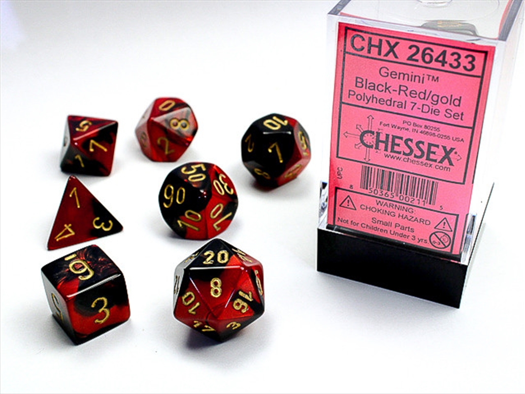 Chessex Polyhedral 7-Die Set Gemini Black-Red/Gold/Product Detail/Dice Games