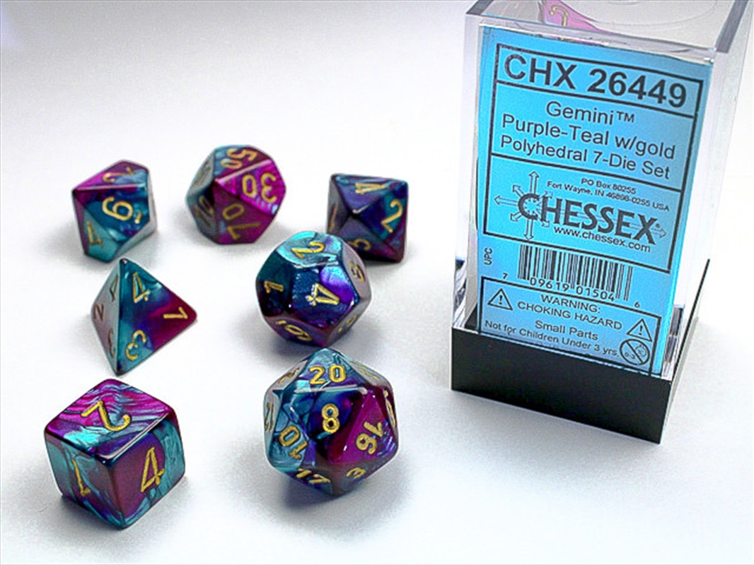 Chessex Polyhedral 7-Die Set Gemini Purple-Teal/Gold/Product Detail/Dice Games