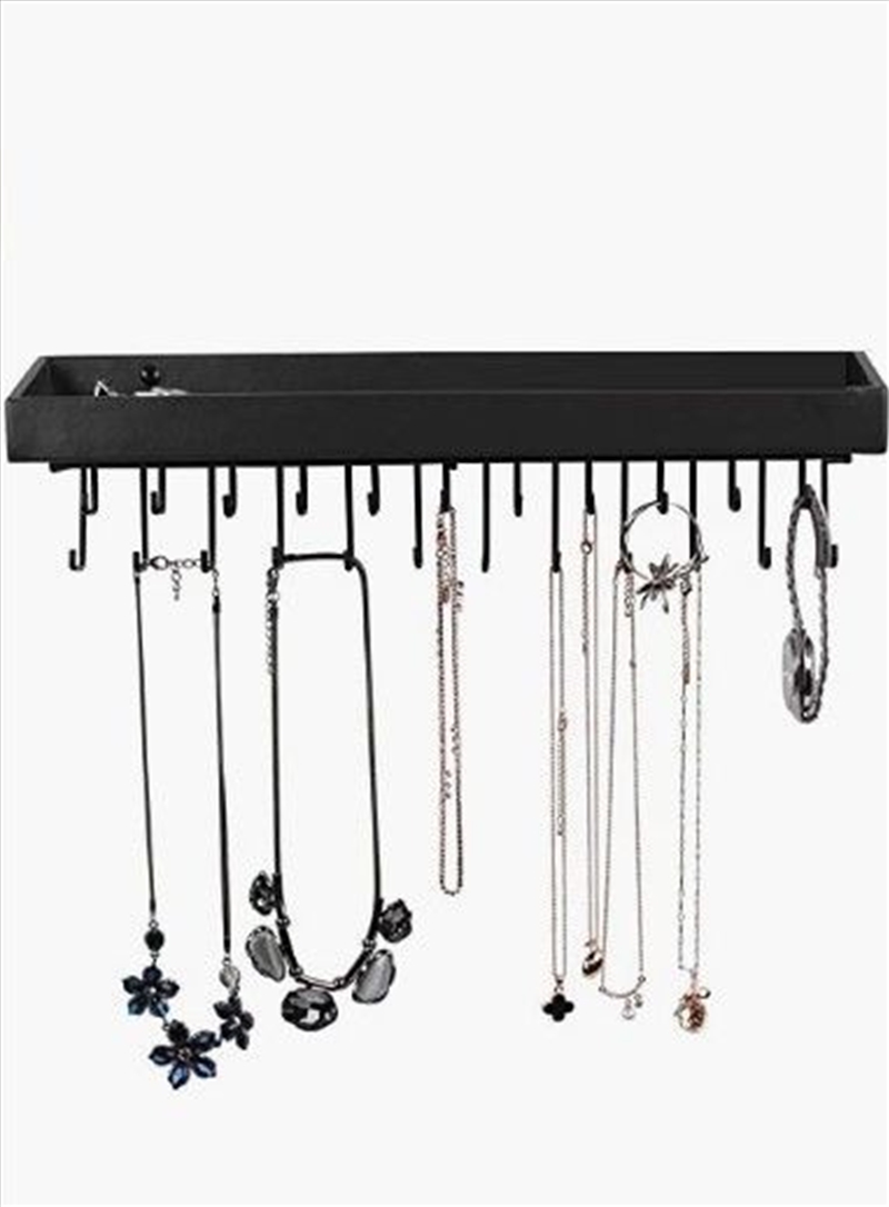 Wall Mount Hanging Jewellery Organiser Holder with 23 Hooks Black/Product Detail/Decor