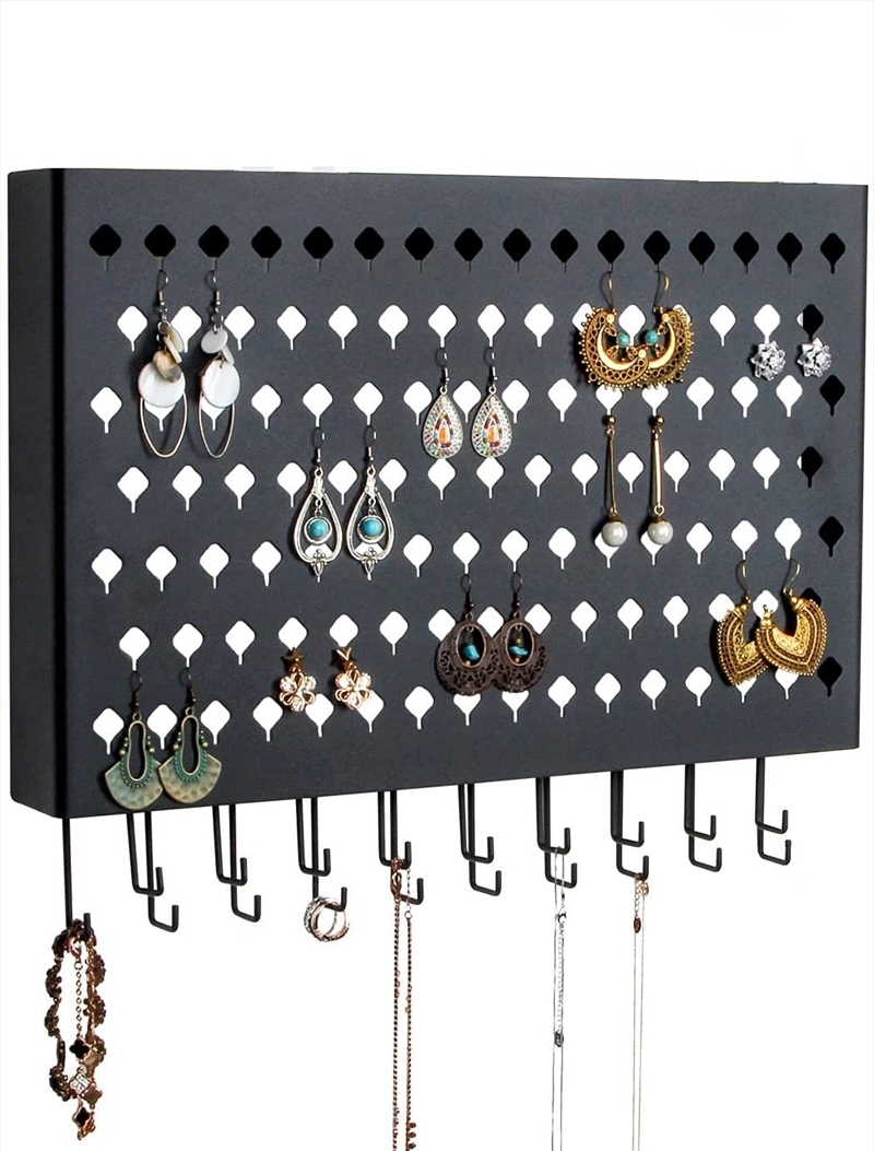 Wall Mount Earring Jewelry Hanger Organizer Holder with 109 Holes 19 Hooks Black/Product Detail/Decor