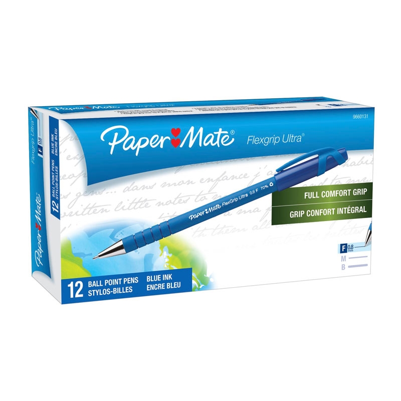 Paper Mate Flex Grip Ball Pen 0.8mm Blue Box of 12/Product Detail/Pens, Markers & Highlighters