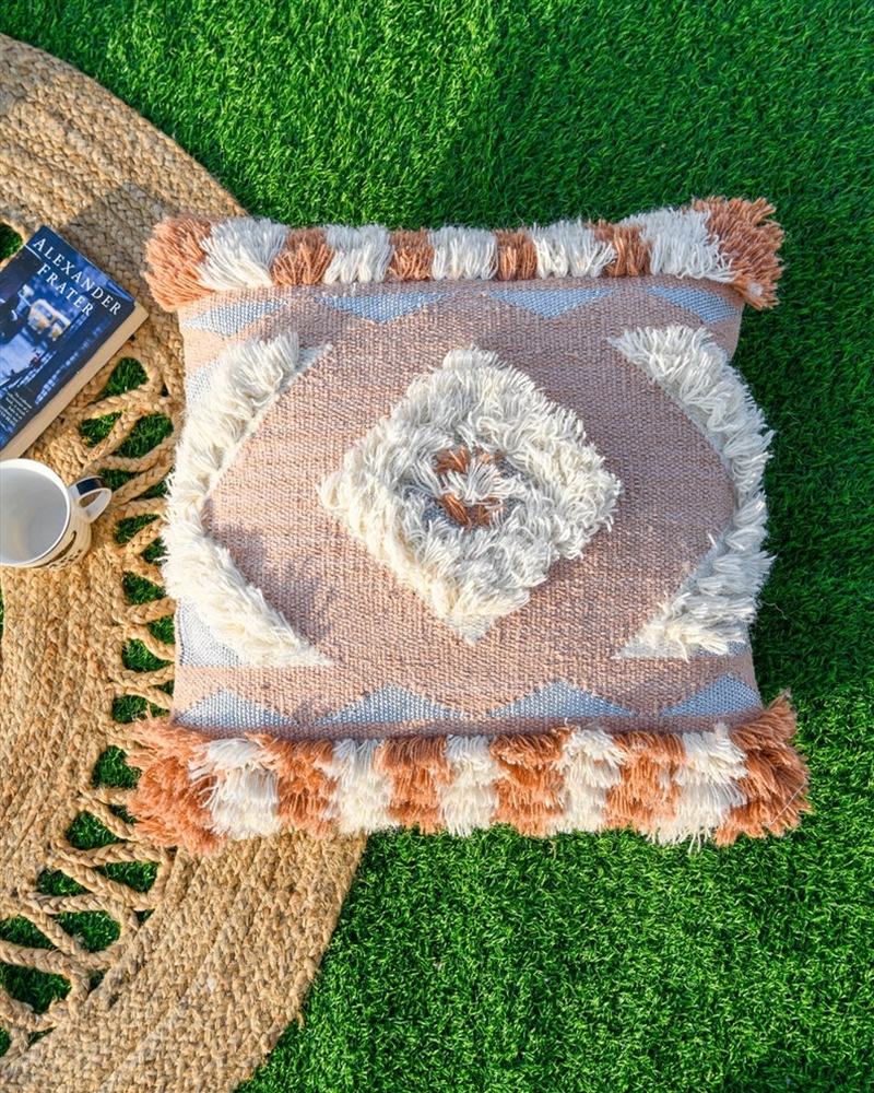 Buy Tassels Linen Cushion Cover 50*50cm Beige Handmade Boho rustic