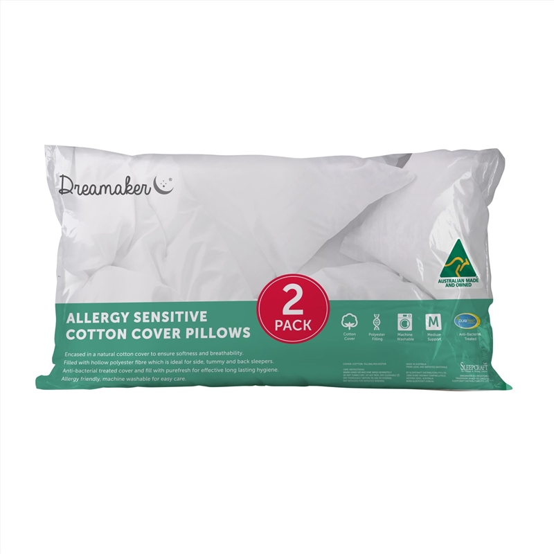 Buy Dreamaker Allergy Sensitive Cotton Cover Pillow 2 Pack Online Sanity