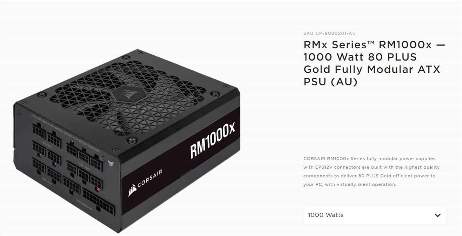 Corsair 1000W RMx Series RM1000x PSU (AU) - ATX12V v2.4, 80 PLUS Gold Certified/Product Detail/Computer Accessories