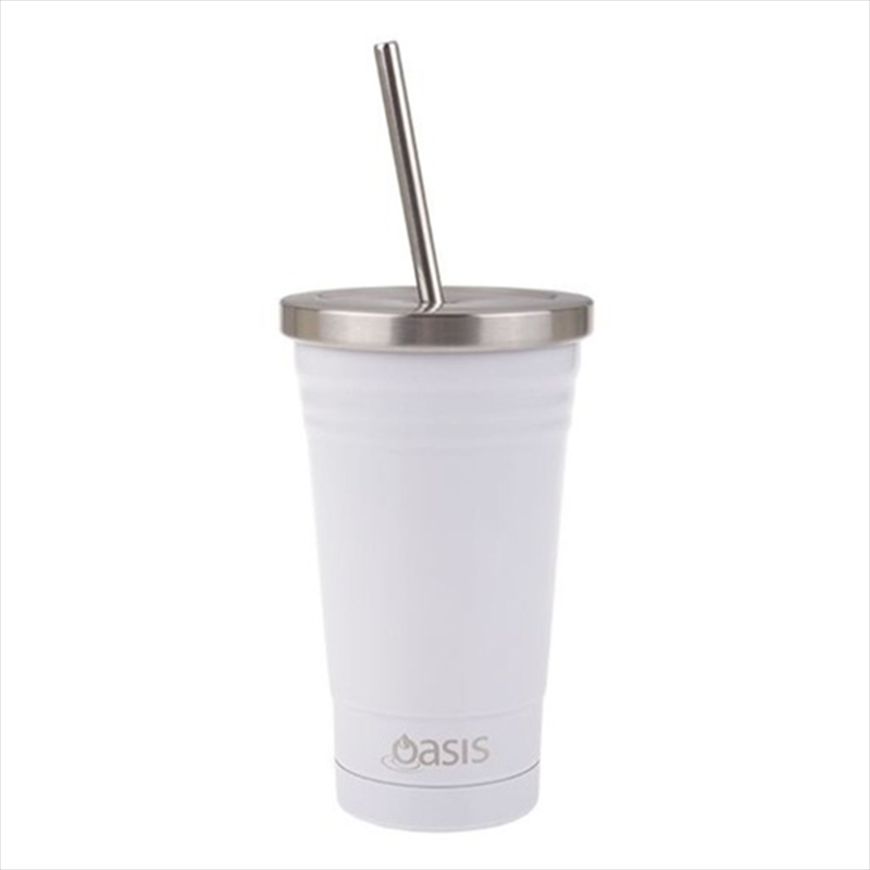 Oasis Stainless Steel Double Wall Insulated Smoothie Tumbler W/ Straw 500ml - White/Product Detail/Glasses, Tumblers & Cups