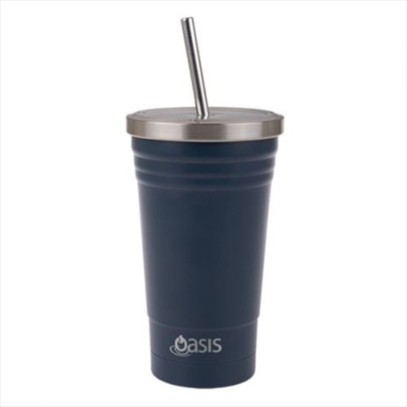 Oasis Stainless Steel Double Wall Insulated Smoothie Tumbler W/ Straw 500ml - Navy/Product Detail/Glasses, Tumblers & Cups