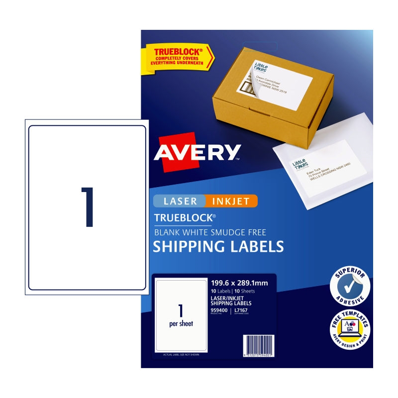 AVERY Label White 199.6X289 1Up Pack of 10/Product Detail/Stationery
