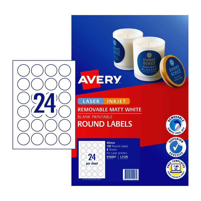 AVERY Label Rd L7129 40mm 24Up Pack of 8/Product Detail/Stationery