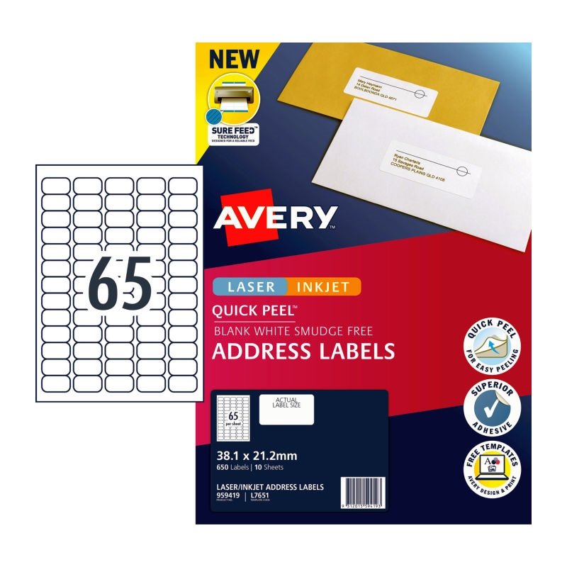 AVERY Label QP L7651 65Up Pack of 40/Product Detail/Stationery