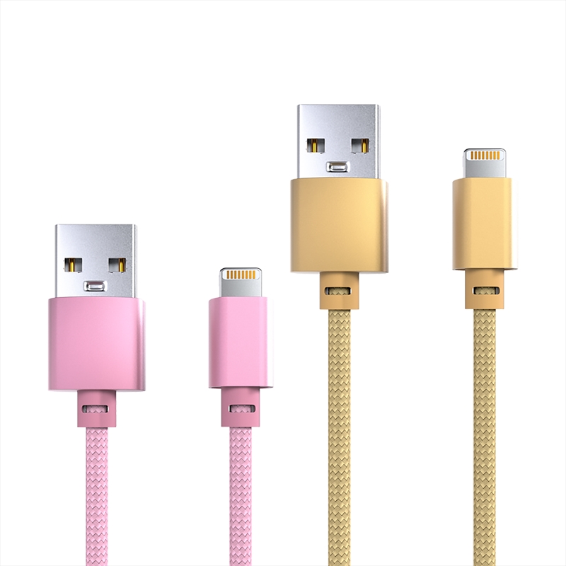 Laser 2m MFi Lightning to USB-A Cable 2 Pack  Nylon Braid Gold/Pink/Product Detail/Cables
