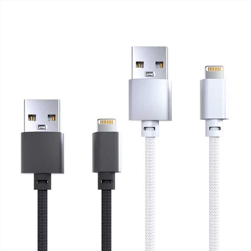 Laser 2m MFi Lightning to USB-A Cable 2 Pack  Nylon Braid Silver/Black/Product Detail/Cables
