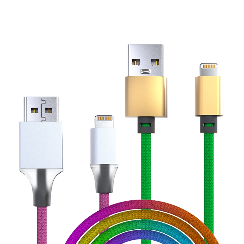 Laser 2m MFi Lightning to USB-A Cable 2 Pack  Nylon Braid Rainbow/Product Detail/Cables