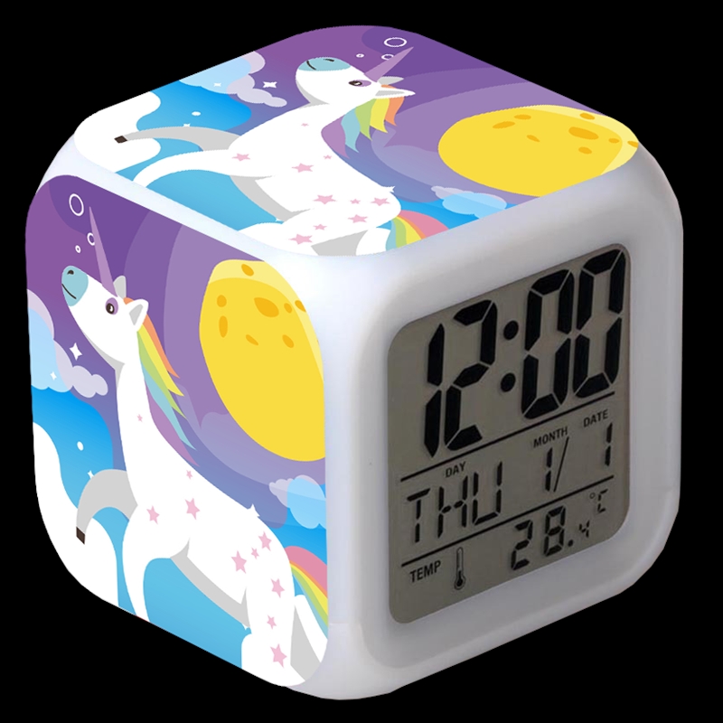 Buy Laser Kids Printed LED Glow Cube Alarm Clock Unicorn Online Sanity