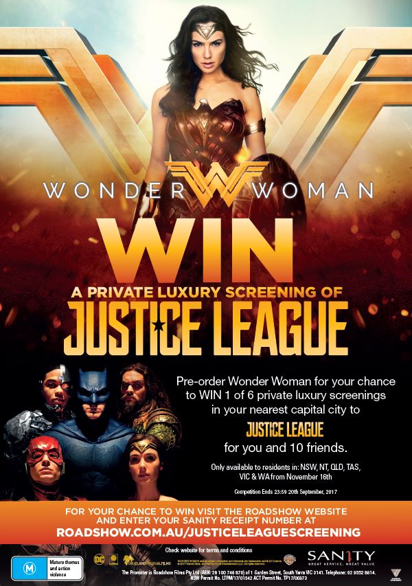 Pre-Order Wonder Woman with Sanity For Your Chance To Win A Justice League Private Screening!